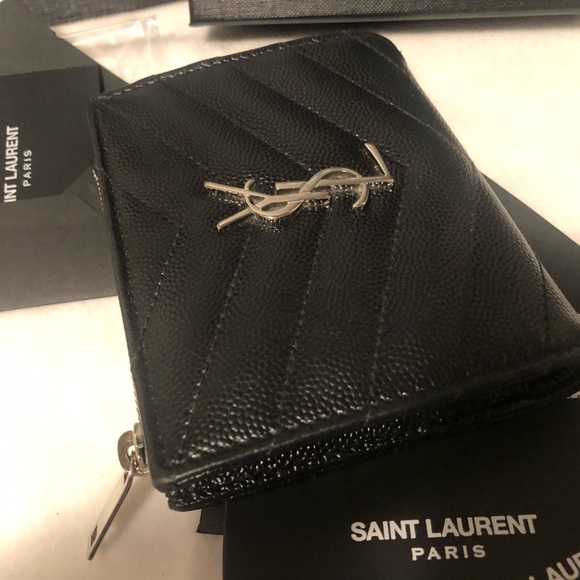 Authentic YSL Yves Saint Laurent Black Silver Bi Fold Small Wallet - Picture 14 of 16
